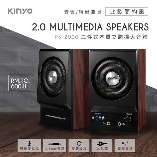 【KINYO】二件式木質立體擴大音箱 (PS-2000)